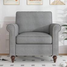 Puremind 3-Piece Sectional Sofa Set, Linen Upholstery, Modern Nailhead Trim, Living Room Furniture - Màu Xám nhạt - Xem 11