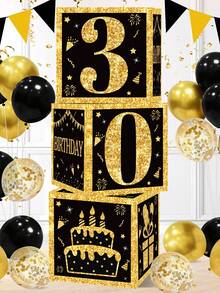 3件套黑金生日礼盒套装，适用于18岁、30岁、40岁、50岁、60岁、70岁、75岁、80岁生日派对装饰，40岁、50岁、60岁生日用品，生日快乐派对装饰，周年纪念庆祝，退休派对背景，单身派对装饰，生日摄影道具，生日惊喜礼品包装盒，生日派对用品，生日礼盒，派对小礼物 - 黑金色 - 查看 6