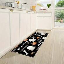 1pc Halloween Pattern Crystal Velvet Rug Doormat, Non-Slip Dirt-Resistant Decorative Entryway Carpet, Washable