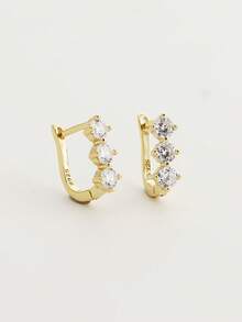 1 Pair 2pcs Luxury S925 Sterling Silver U-Shaped Cubic Zirconia Hoop Earrings, Elegant Design For Women, Daily Wear Or Party, Gift Accessory