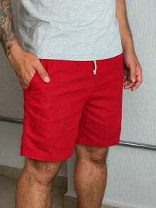 Men's Linen Bermuda Shorts With Drawstring - Đỏ - Xem 1