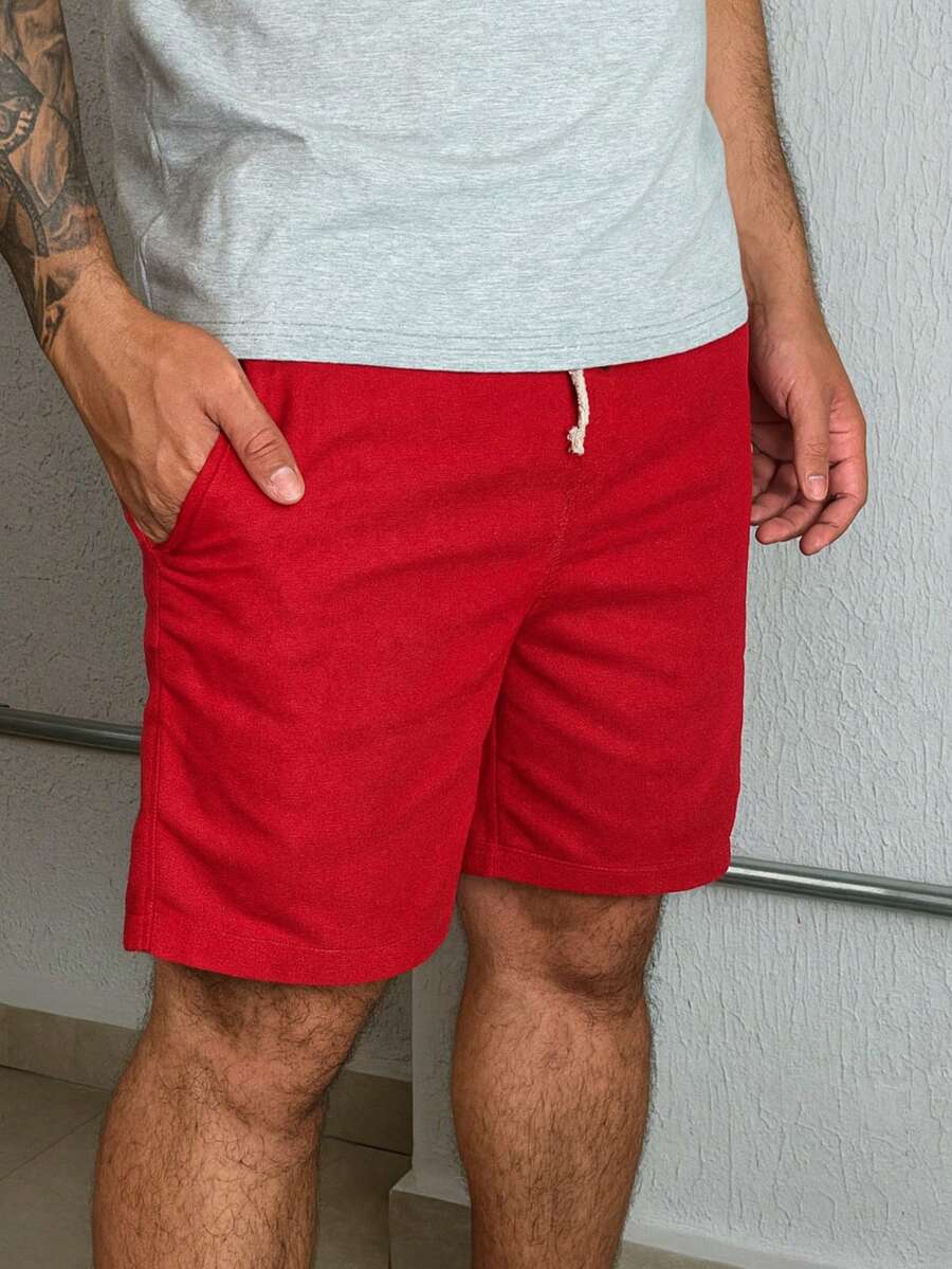 Men's Linen Bermuda Shorts With Drawstring - Đỏ - Xem 1