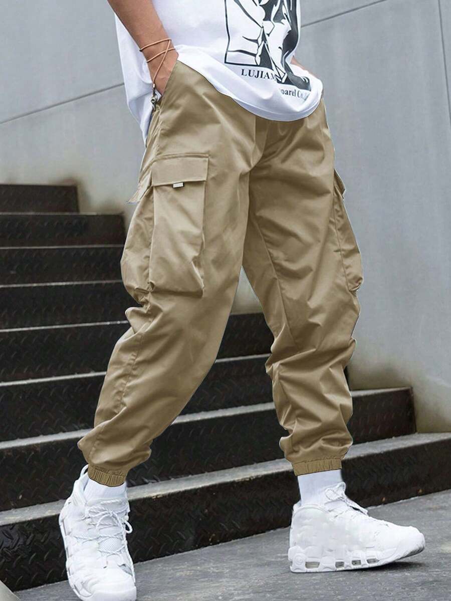 1pc Tween Boys Loose Fit Solid Color Cargo Pants, Suitable For Commuting, School, Casual, Travel - Camel - View 1
