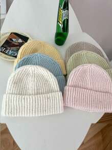 女士纯色柔软针织帽，温暖针织帽，孕妇帽，百搭休闲，适合冬季 - 彩色 - 查看 1