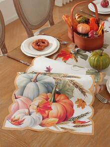 1 pièce Chemin de table en polyester imprimé numériquement, motif citrouille et blé, convient pour la table à manger, le meuble TV, la commode, les étagères, la décoration d'intérieur, les festivals, Halloween, les fêtes, les mariages, toutes les saisons, plusieurs tailles disponibles