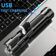 1pc Portable Outdoor Mini LED Multifunctional Zoom Rechargeable Bright Adjustable Flashlight - Black - View 7