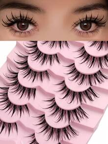 Sibeuna 7 Pairs Cartoon Style Wet Look Transparent Band Natural Thin Crossed False Eyelashes - 漫畫款濕睫毛 - 查看 1