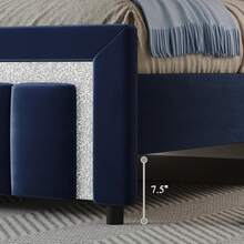 Twin/ Full/ Queen/ King Bed Frame With Headboard And Footboard, Velvet Upholstered Platform Bed Frame With Diamond Design, No Box Spring Needed, Easy Assembly, Black/ White/ Pink/ Blue/ Green, Twin/ Full/ Queen/ King - 藍色 - 查看 3
