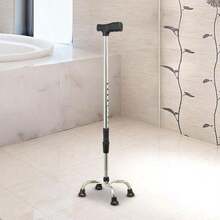 Quad Cane 4 Prong Small Base Feet Walking Stick Mobility Aid Height Adjustable - Silver - View 6