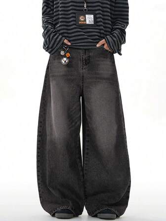 Vintage Washed Loose Wide-Leg Pants For Teenage Boys