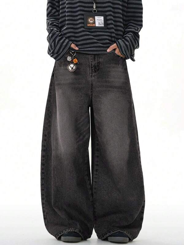 Vintage Washed Loose Wide-Leg Pants For Teenage Boys