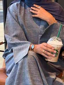 1pc Plain Sleeve Slit Abaya, Suitable For Women's Daily Wear And Prayer, All Season, Muslim Islamic Clothing