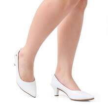 Women's Pumps Low Heel Patent Leather Pointed Toe Comfortable Soft Casual - trắng - Xem 2