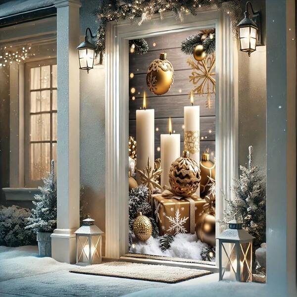 Banner da appendere per porta d'ingresso o feste, in poliestere, con decorazione natalizia a candela, dimensioni 88,9 x 177,8 cm