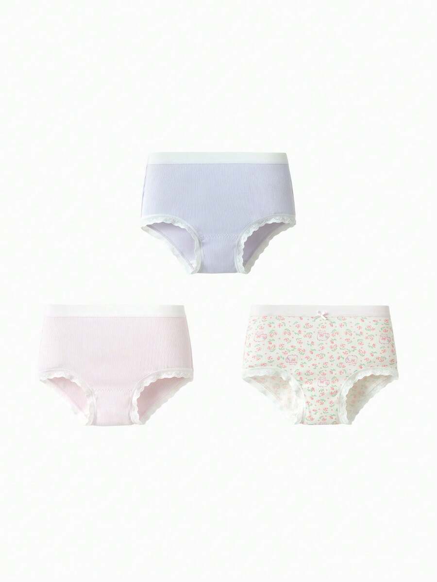 Balabala Paquete de 3 bragas triangulares de algodón suaves y cómodas para niñas - Tono rojo púrpura - Ver 1