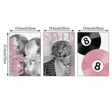 1/3pcs Leopard Cheetah Wall Art Picture 8 Ball Lucky Prints Canvas Paintings Pink Girly Posters Preppy Chic Luxury Decor For Bedroom, Living Room, Or Dorm Room Decor Gift For Her Unframed