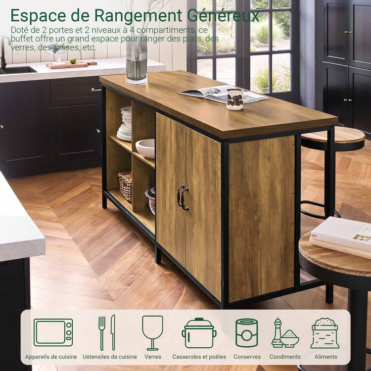 SoBuy Kitchen Island Storage Cupboard Sideboard Kitchen Breakfast Dining Bar Table Bar Cabinet Vintage Brown W170 X D60 X H89cm KNL01-F - Brown - View 4