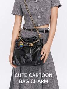 Minions 可爱皮革小黄人包包挂饰适用于手提包钱包卡通鲍勃和蒂姆人物钱包挂饰配水果香蕉 3D 包包挂饰配饰 - 黃棕1 - 查看 4