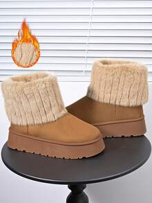 5cm Erhöhung Damen Outdoor Schneestiefel bis zur Mitte des Waden, warme Thermofütterung, rutschfeste Sohle, Winterstiefel für Damen