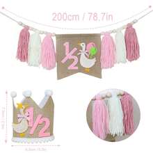 1pc/2pcs Baby 6 Months Birthday Party Decor | Handmade Wooden Bead Tassel Garland | Cute Floral Goose Birthday Hat | 1/2 Year Old Baby Girl Birthday Photo Props | Boho Style Party Decorations