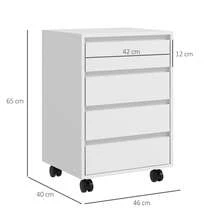 HOMCOM Mobile Filing Cabinet With 4 Drawers, Under Desk Storage Cabinet For Home Office, White - White - View 3