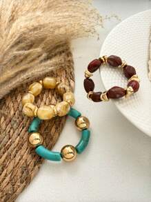 3pcs/Set Vintage Boho Thick Multi-Layer Acrylic Beaded Bracelet, Fashion Luxury Accessory For Women, Couples, Party, Daily Wear