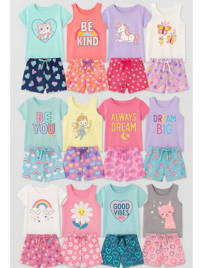 Kit 6 Peças de Roupas Infantil MeninA SORTIDO - 3 Blusas + 3 Shorts xX