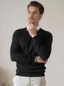 Men's Crew Neck Sweater Soft Casual Sweaters For Men Classic Pullover Sweaters With Ribbing Edge - Black - View 7