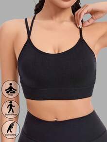 Sutien sport fără fereturi pentru femei, confortabil pentru yoga, alergare, fitness, pilates, design încrucișat cu spatele, potrivit pentru purtare zilnică