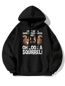 Funny ADHD Squirrel Design For Men Women Chipmunk Pet Lovers Pullover Hoodie, Men's Casual Graphic Design Pullover Hoodies With Pocket Streetwear For Winter And Autumn, As Christmas Gift - màu đen - Xem 1