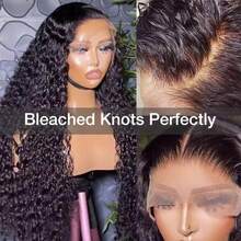 32Inch 13x4 Jerry Curly Lace Front Wigs Human Blended Hair Wig HD Lace Front Human Blend Hair Pre-Plucked 200% Density Glueless Wigs Brazilian Virgin Hair For Women Natural Color Match All Skin Tones - Natural & Black - View 8