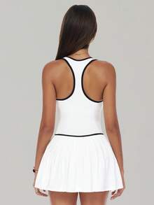 MASKERT Bộ áo liền quần nữ, đồ thể thao nữ, đồ thể thao tennis, áo liền quần, đồ tập yoga. Áo liền quần và váy thể thao thoải mái và đa năng, độ co giãn cao và thân thiện với da, phù hợp để mặc ở nhà. Màu trắng mùa hè - trắng - Xem 4