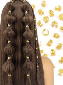 50pcs Mini Gold Flower Hair Ties, Personalized DIY Braiding Decorations, Suitable For Kids Braids, Weaves And Extensions - Gold - View 3