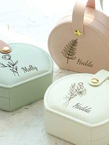 1pc Custom Jewelry Box Custom Name Personalized Travel Jewelry Box Custom Name And Birth Flower Jewelry Box Small Square Earring Storage Box With Handle Bridesmaid Wedding Gift Box For Sisters And Friends