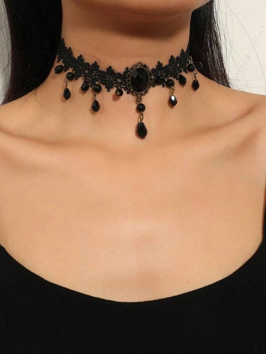 "Bead Charm Choker Necklace For Women – And Colorful Jewelry, Perfect For Casual Wear Or Special Occasions, Stylish And Versatile Accessory To Add A Pop Of Color To Any Outfit" - Black - View 1