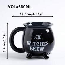 1 Set di stoviglie in ceramica a tema strega, inclusi: ciotola per zuppa a doppia ansa a forma di calderone con coperchio e cucchiaio, tazza da tè di grande capacità dallo stile dark magic, teiera carina a forma di strega, adatto per raduni quotidiani, decorazioni per feste, regalo in stile gotico