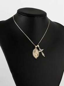 流行复古圣母玛利亚和十字架吊坠项链，天然石不锈钢颈链，适合婚礼、派对、礼物、情人节、狂欢节、返校、妇女节、大学、商务、派对、宴会、日常穿着、节日礼物