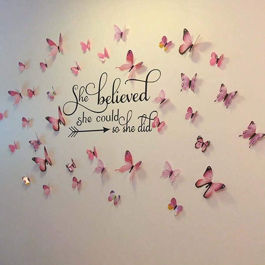 Pink Butterfly Wall Decals 24 Pcs 3D Removable Waterproof Stickers For Home And Room Decoration, Room Decor, Fall Decor, Birthday Decorations, Cruise Accessories,Cruise Door Decoration Christmas Decorations Home Christmas Gifts Christmas Decor