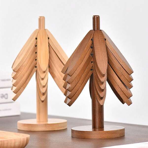 Holz Untersetzer für heiße Gerichte, baumförmiger Untersetzer-Set, der wie ein Weihnachtsbaum aufbewahrt werden kann, faltbarer Küchen-Holzuntersetzer für heiße Gerichte, Töpfe, Schüsseln, Teekanne, Topfhalter