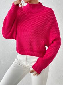 Suéter corto y lindo para mujer, jersey de punto acanalado ligero y cómodo - Rosa Fucsia - Ver 6