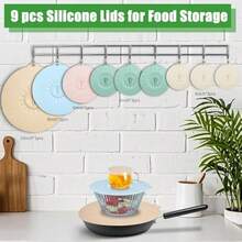 9 Pack Silicone Lids, Microwave Splatter Covers - Reusable, Heat Resistant Lids (5 Sizes) For Bowls, Cups, Plates, Pots, Pans & Skillets - Stovetop, Oven, Fridge & Dishwasher - 彩色 - 查看 2
