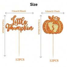 12pcs/Set Pumpkin Paper Cupcake Decorations - Glitter Pumpkin Cupcake Toppers - Baby Shower Decor - Autumn Harvest Theme - Kids Birthday Party Supplies