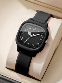 1 件女士硅胶石英表，时尚简约方形表盘，经典腕表（1 件/套），不含表盒