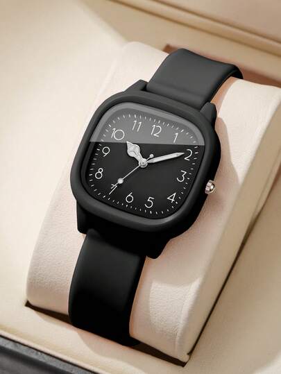 1pc Women's Silicone Quartz Watch, Fashion Minimalist Square Dial, Classic Wristwatch (1pc/Set), Watch Box Not Included
