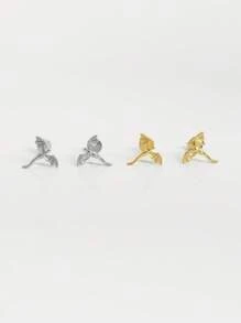 1 件 925 纯银小龙平背耳环 | 龙平背唇钉 | 小耳钉 | 叠戴耳环 | 锦鲤耳环 | 925 纯银首饰 | 适合女性日常佩戴 | 单件出售（非一对）