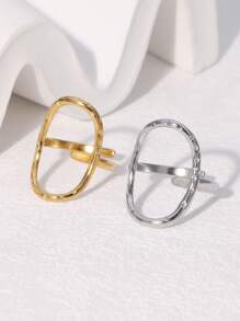 1pc Minimalist Fashion Stainless Steel Geometric Ellipse Open Ring, Stylish Design Suitable For Women Daily And Party Wear