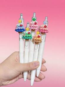 5 pezzi Penne decorative 3D con albero di Natale carino - supporto bianco, forniture per feste e vacanze, regali di Natale (stile casuale)