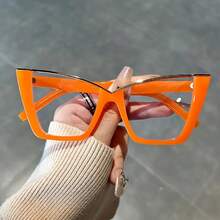 Vintage Cat Eye Transparent Lens Computer Glasses Jelly Color Frame For Women - Fashion Glasses Eye Protection - quả cam - Xem 4