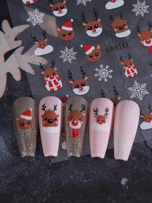 Cartoon Nail Stickers 2PCS Cute Deer White Snowflakes Nail Art Decals Festive Holiday Antlers Nail Art Designs Self Adhesive DIY 3D Stickers Manicure Decor Christmas Gift For Women Girl