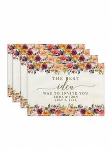 1 件可定制亚麻餐垫，水彩花卉和叶子印花，为亲人打印个性化照片，厨房隔热垫，婚礼/节日/派对装饰，用途广泛 - 彩色 - 查看 11